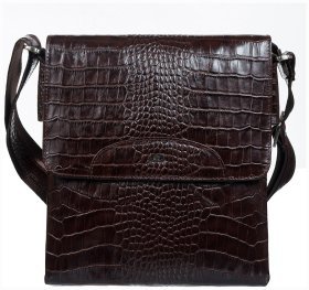 Плечевая мужская сумка из натуральной кожи под крокодила в коричневом цвете DESISAN 80597