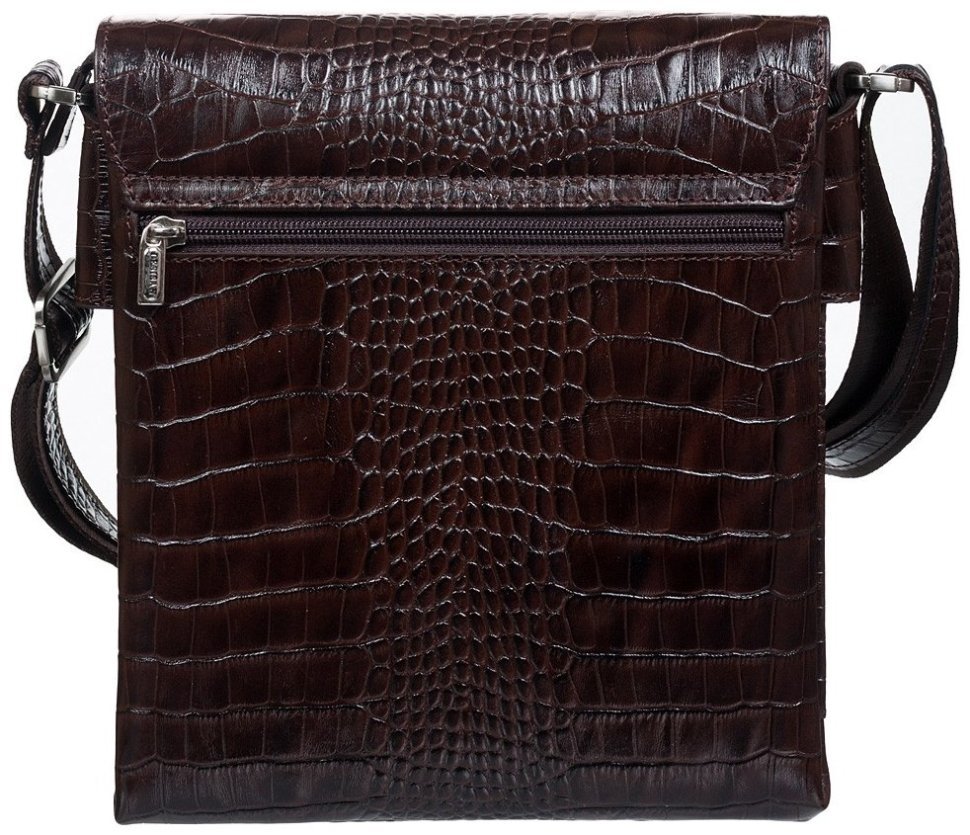 Плечевая мужская сумка из натуральной кожи под крокодила в коричневом цвете DESISAN 80597 modnotak фото №2