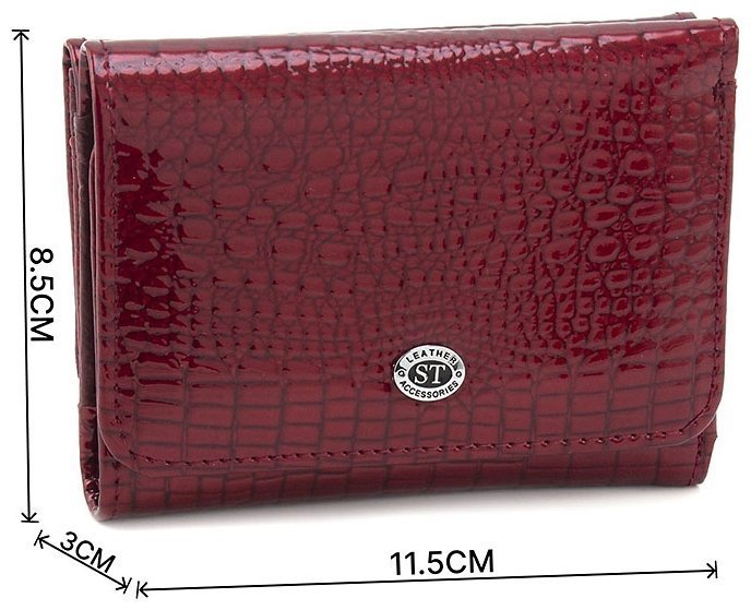 Лаковый женский кошелек красного цвета с тиснением под рептилию и фиксацией на магнит ST Leather 70797 modnotak фото №3