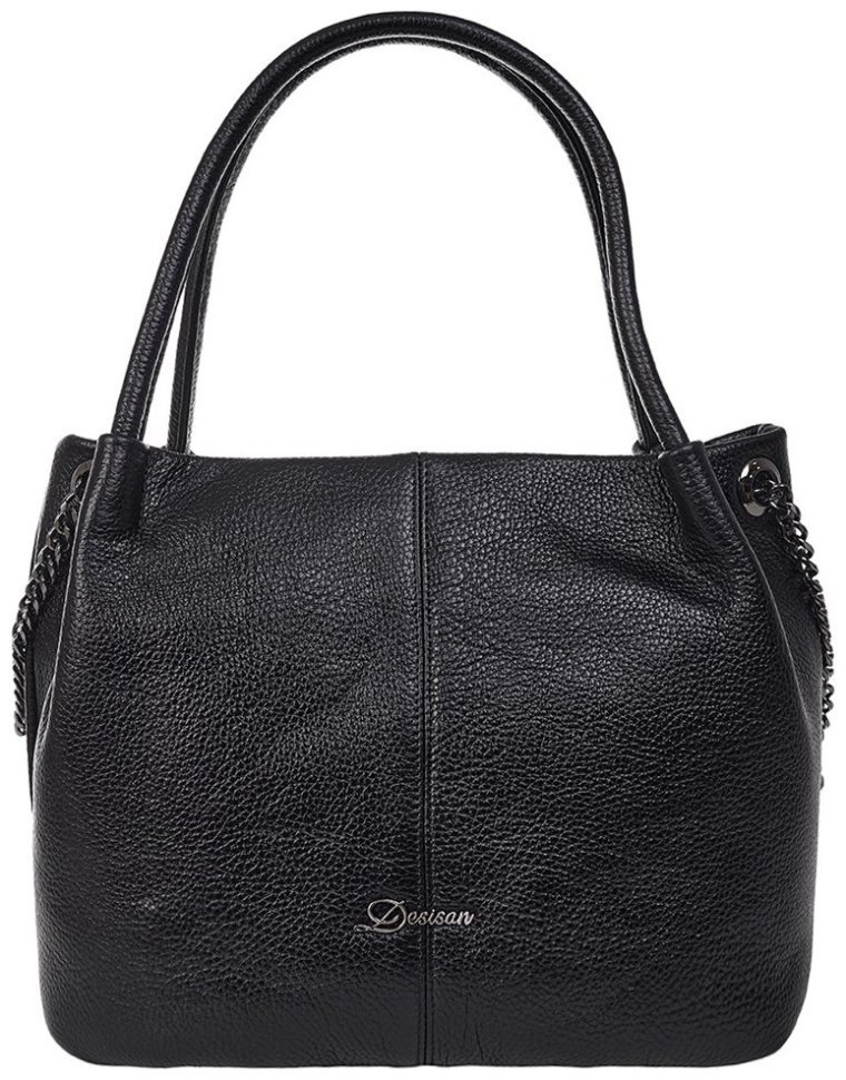 Вместительная женская сумка из натуральной зернистой кожи Desisan 81697 черного цвета modnotak фото №1