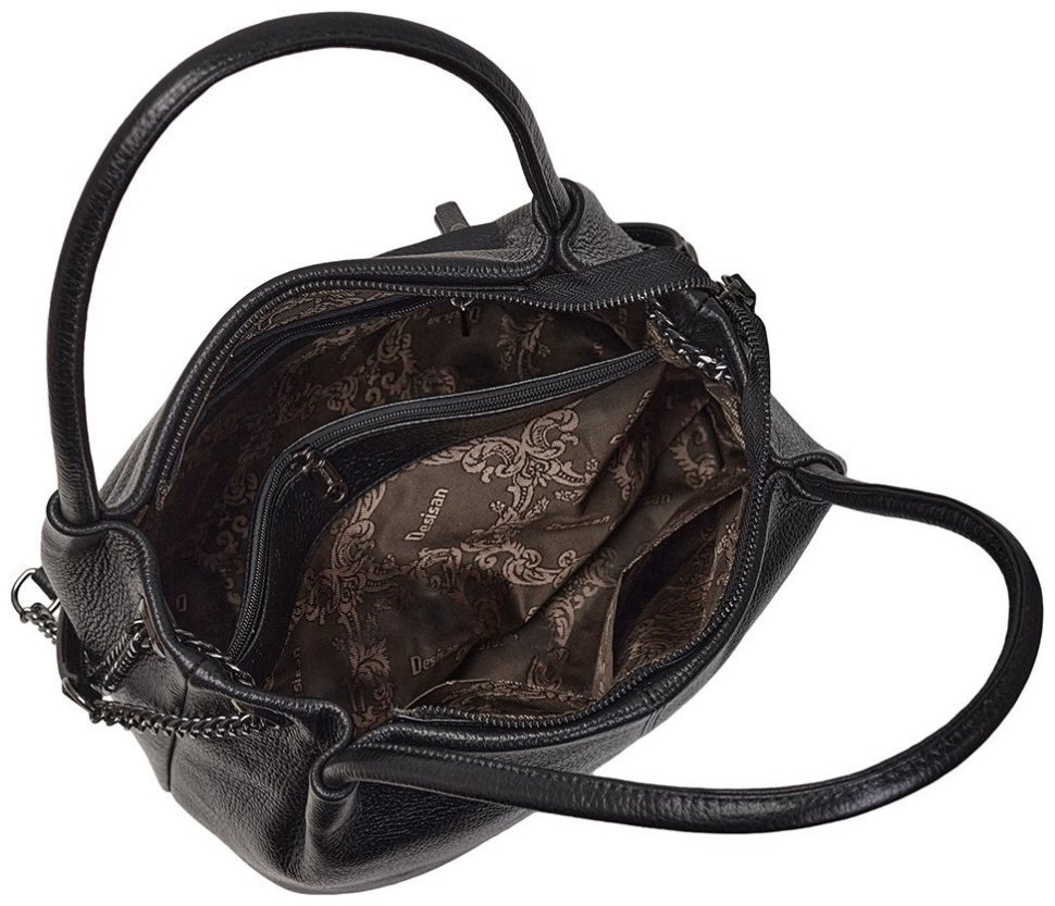 Вместительная женская сумка из натуральной зернистой кожи Desisan 81697 черного цвета modnotak фото №5