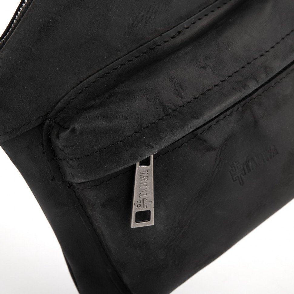 Фирменный рюкзак-слинг через плечо из винтажной кожи черного цвета TARWA (19889)