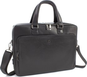 Чорна чоловіча ділова сумка з натуральної шкіри з відсіком під ноутбук HT Leather (62197)