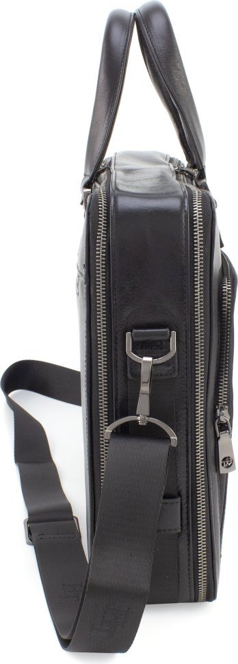 Черная мужская деловая сумка из натуральной кожи с отсеком под ноутбук H.T Leather (62197)