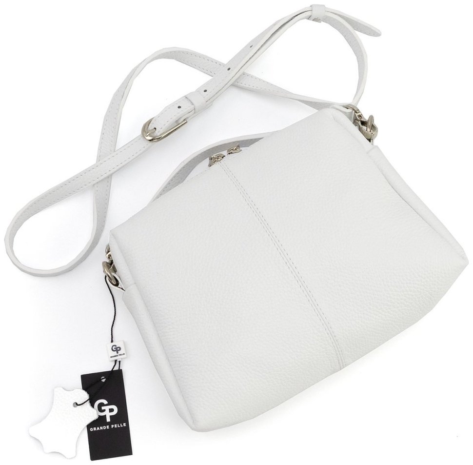Белая кросс-боди женская сумочка из натуральной кожи Grande Pelle 102297 modnotak фото №7