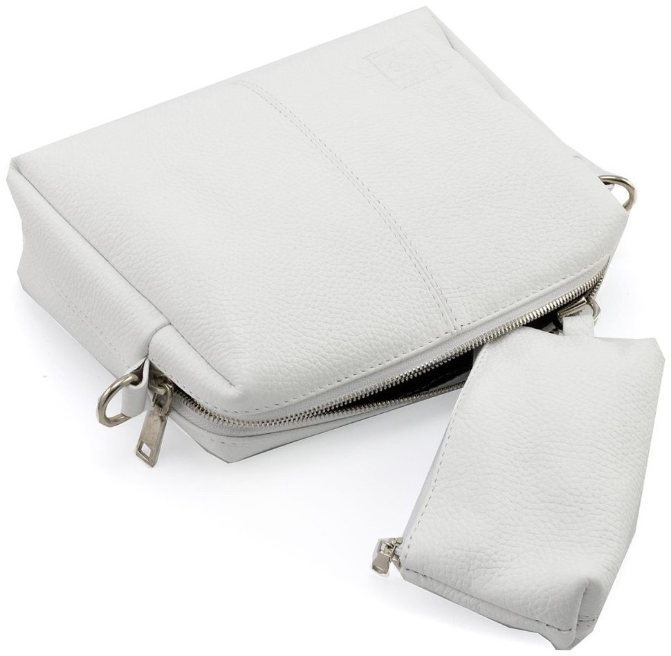 Белая кросс-боди женская сумочка из натуральной кожи Grande Pelle 102297 modnotak фото №9