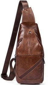 Стильный кожаный слинг - рюкзак на одно плечо VINTAGE STYLE (14783)