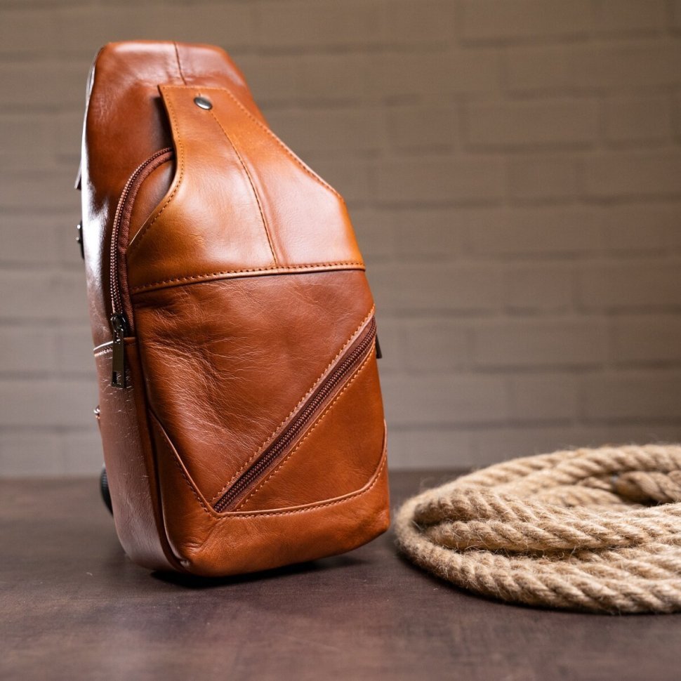 Стильный кожаный слинг - рюкзак на одно плечо VINTAGE STYLE (14783)