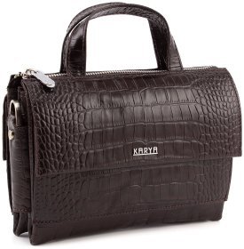 Коричневая кожаная барсетка с ручками и ремнем на плечо KARYA (0211-57)
