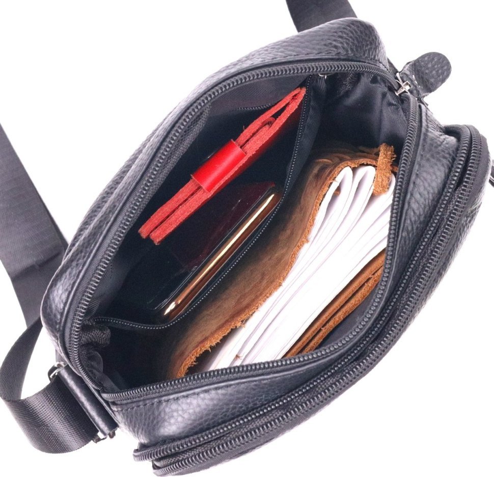 Практичная мужская сумка-планшет из натуральной кожи черного цвета Vintage (2421291) 