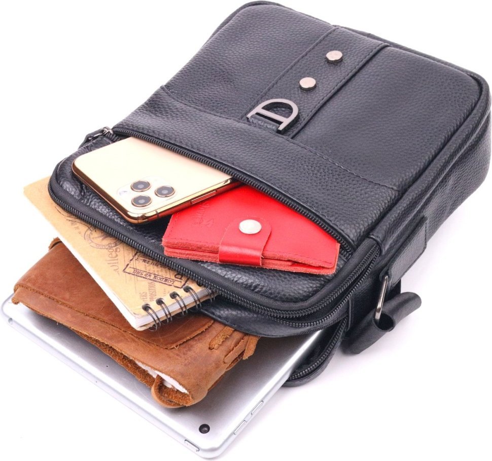 Практичная мужская сумка-планшет из натуральной кожи черного цвета Vintage (2421291) 