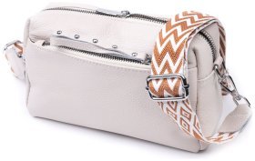 Стильная женская сумка из натуральной кожи с оригинальным бегунком Vintage 22653 Белая