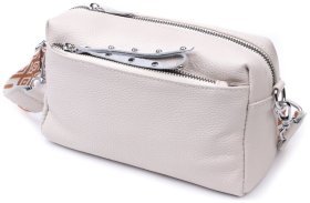 Стильная женская сумка из натуральной кожи с оригинальным бегунком Vintage 22653 Белая