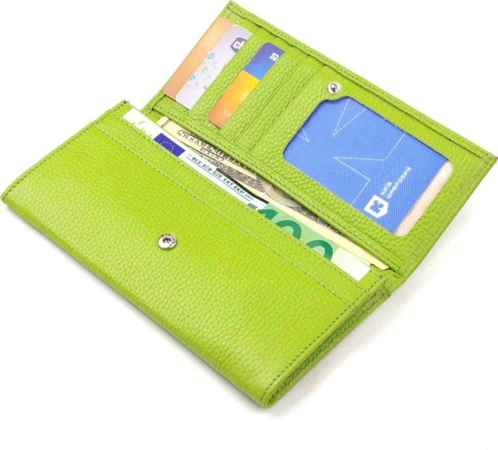Салатовий жіночий гаманець із натуральної шкіри із клапаном на кнопці CANPELLINI (2421833)