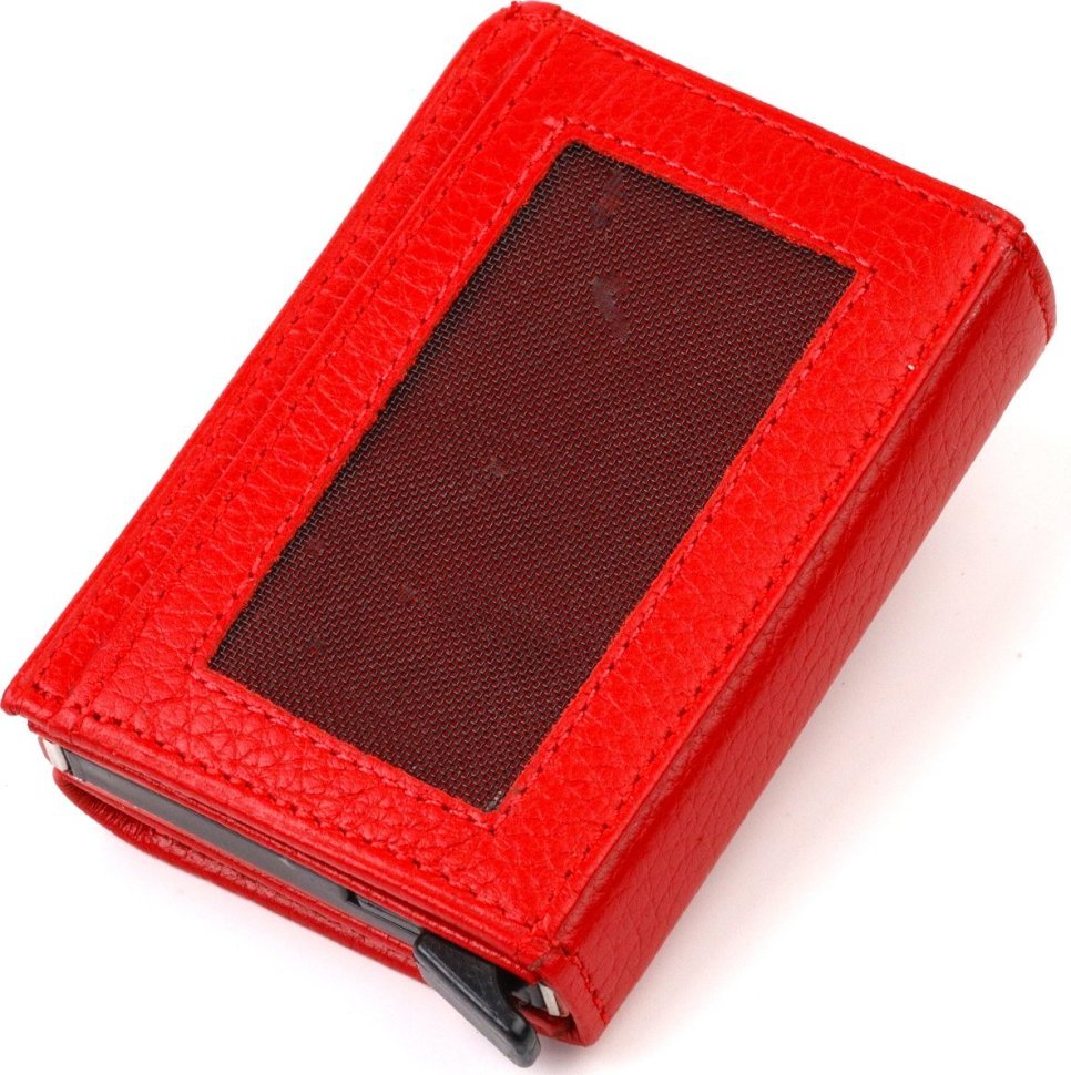 Женский кожаный картхолдер красного цвета в три сложения с автоматическим механизмом CANPELLINI (2421933)