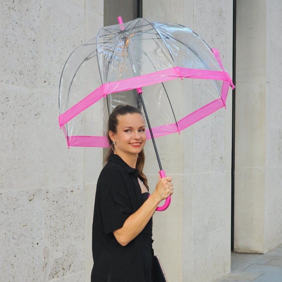 Парасоля-тростина жіноча Fulton Birdcage-1 L041 Pink (Механіка, тростина, прозора з рожевими вставками) 93797 modnotak фото №2