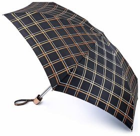 Мини зонт женский Fulton Tiny-2 L501 Golden Check (Механика, складной, черный в клетку) 93897