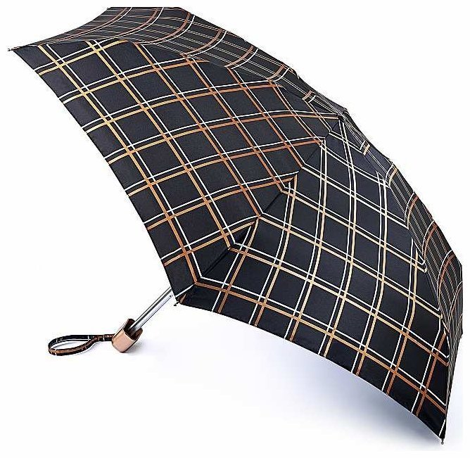 Мини зонт женский Fulton Tiny-2 L501 Golden Check (Механика, складной, черный в клетку) 93897 modnotak фото №1