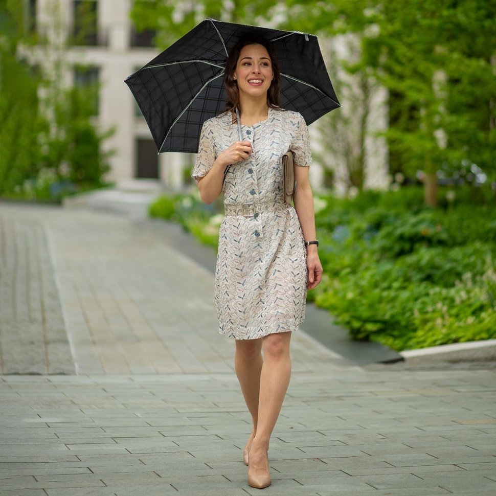 Мини зонт женский Fulton Tiny-2 L501 Golden Check (Механика, складной, черный в клетку) 93897 modnotak фото №2