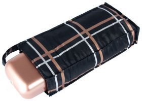 Мини зонт женский Fulton Tiny-2 L501 Golden Check (Механика, складной, черный в клетку) 93897