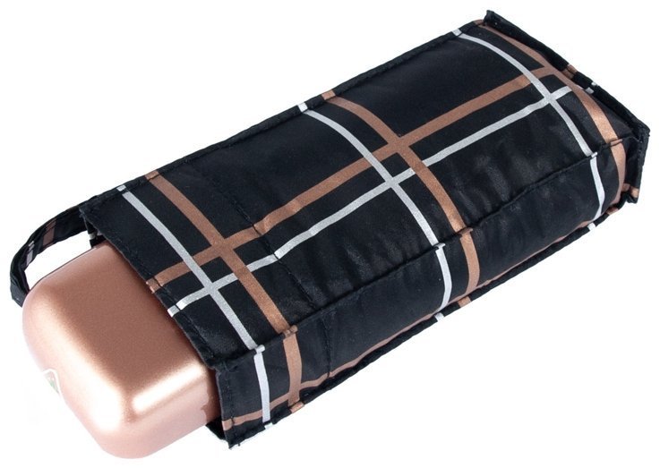 Мини зонт женский Fulton Tiny-2 L501 Golden Check (Механика, складной, черный в клетку) 93897 modnotak фото №5