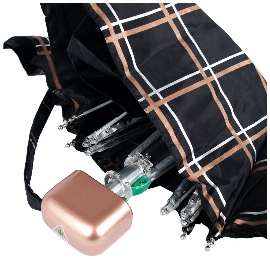Мини зонт женский Fulton Tiny-2 L501 Golden Check (Механика, складной, черный в клетку) 93897 modnotak фото №6