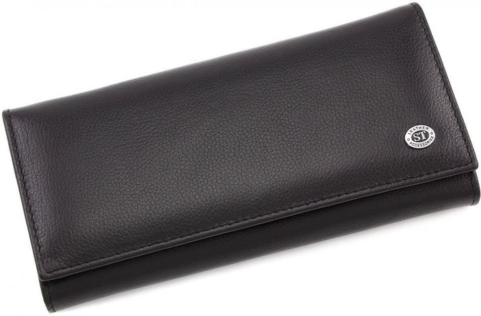 Класичний жіночий гаманець чорного кольору з гладкої шкіри ST Leather (16886)