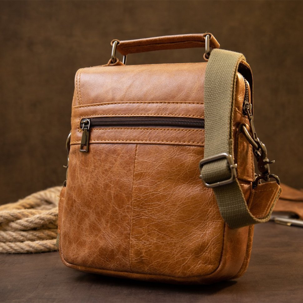Руда чоловіча сумка-барсетка з натуральної шкіри на одне відділення Vintage (20413)