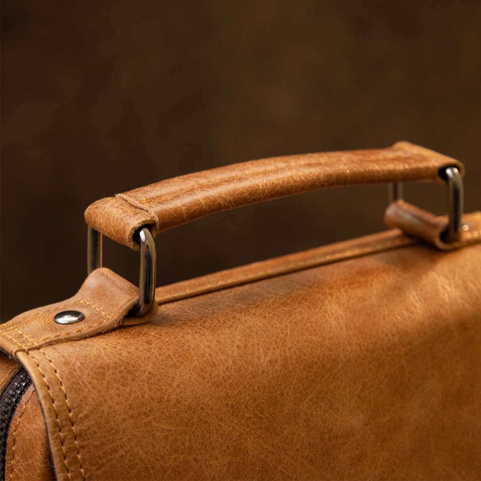 Руда чоловіча сумка-барсетка з натуральної шкіри на одне відділення Vintage (20413)