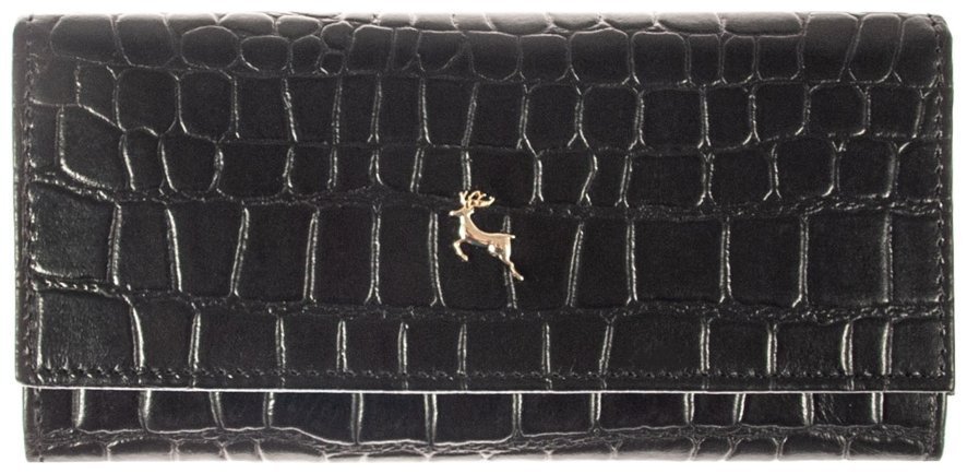 Класичний шкіряний жіночий гаманець з тисненням під рептилію на кнопці Ashwood C05 94197 modnotak фото №1