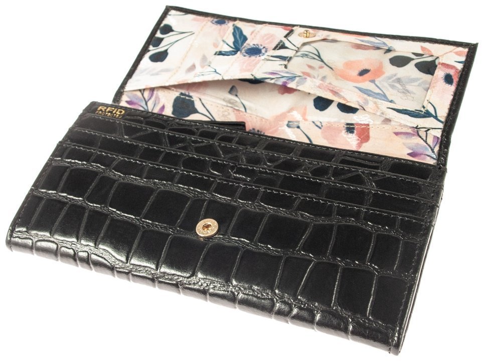 Класичний шкіряний жіночий гаманець з тисненням під рептилію на кнопці Ashwood C05 94197 modnotak фото №5