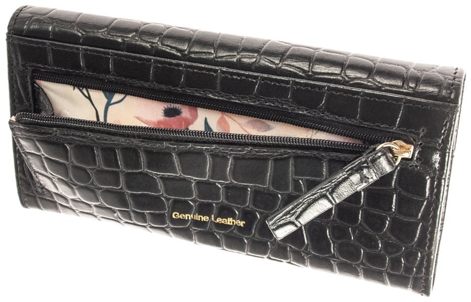 Класичний шкіряний жіночий гаманець з тисненням під рептилію на кнопці Ashwood C05 94197 modnotak фото №6