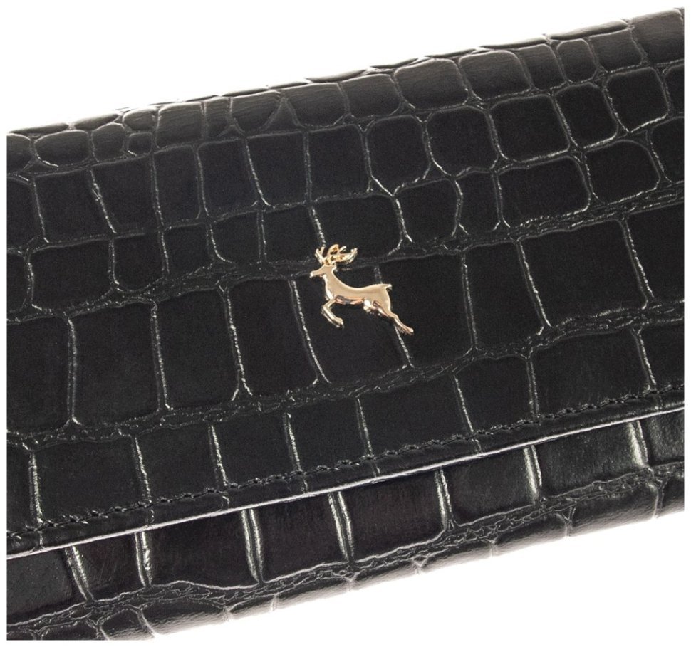 Класичний шкіряний жіночий гаманець з тисненням під рептилію на кнопці Ashwood C05 94197 modnotak фото №7