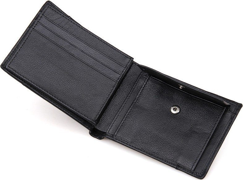 Горизонтальный мужской кошелек из зернистой кожи черного цвета Vintage (14448)