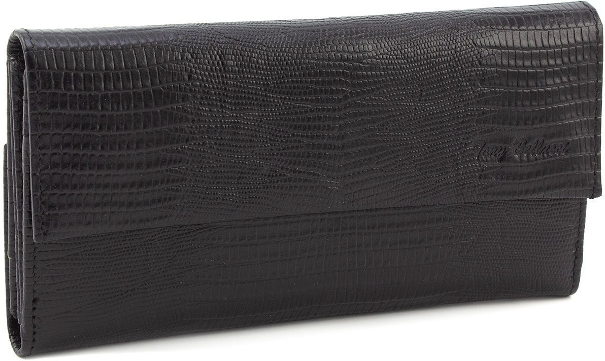 Чорний гаманець з італійської шкіри з двома відділеннями на кнопках Tony Bellucci (10817)