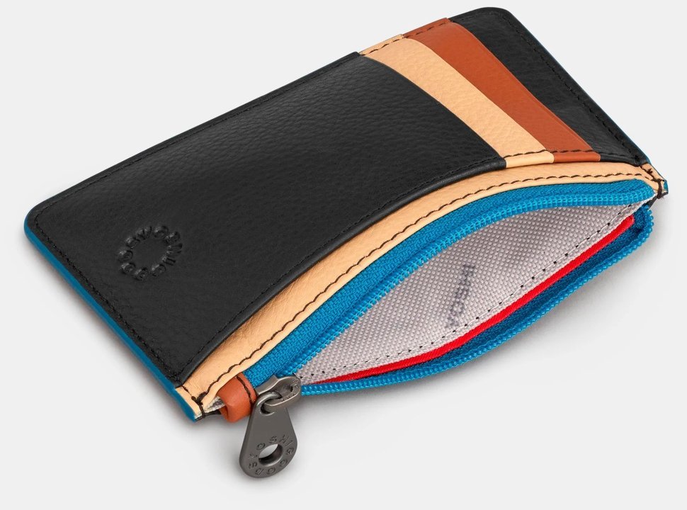 Кардхолдер с RFID защитой из натуральной кожи в черном цвете с разноцветными вставками Yoshi 94397 фото №3 Кардхолдер с RFID защитой из натуральной кожи в черном цвете с разноцветными вставками Yoshi 94397 modnotak фото №3