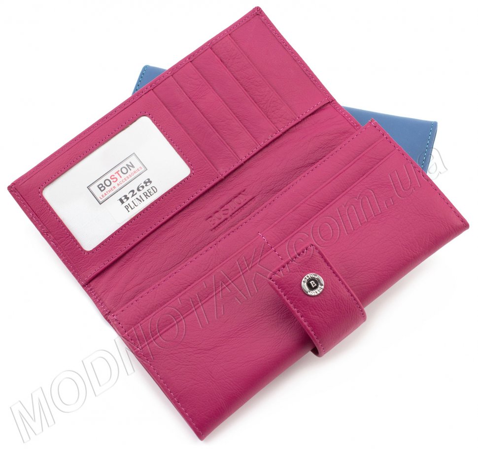 Жіночий шкіряний гаманець на кнопці рожевого кольору BOSTON (17650)