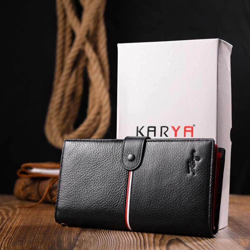 Кожаный кошелек-клатч из натуральной кожи черно-красного цвета KARYA (2421183)