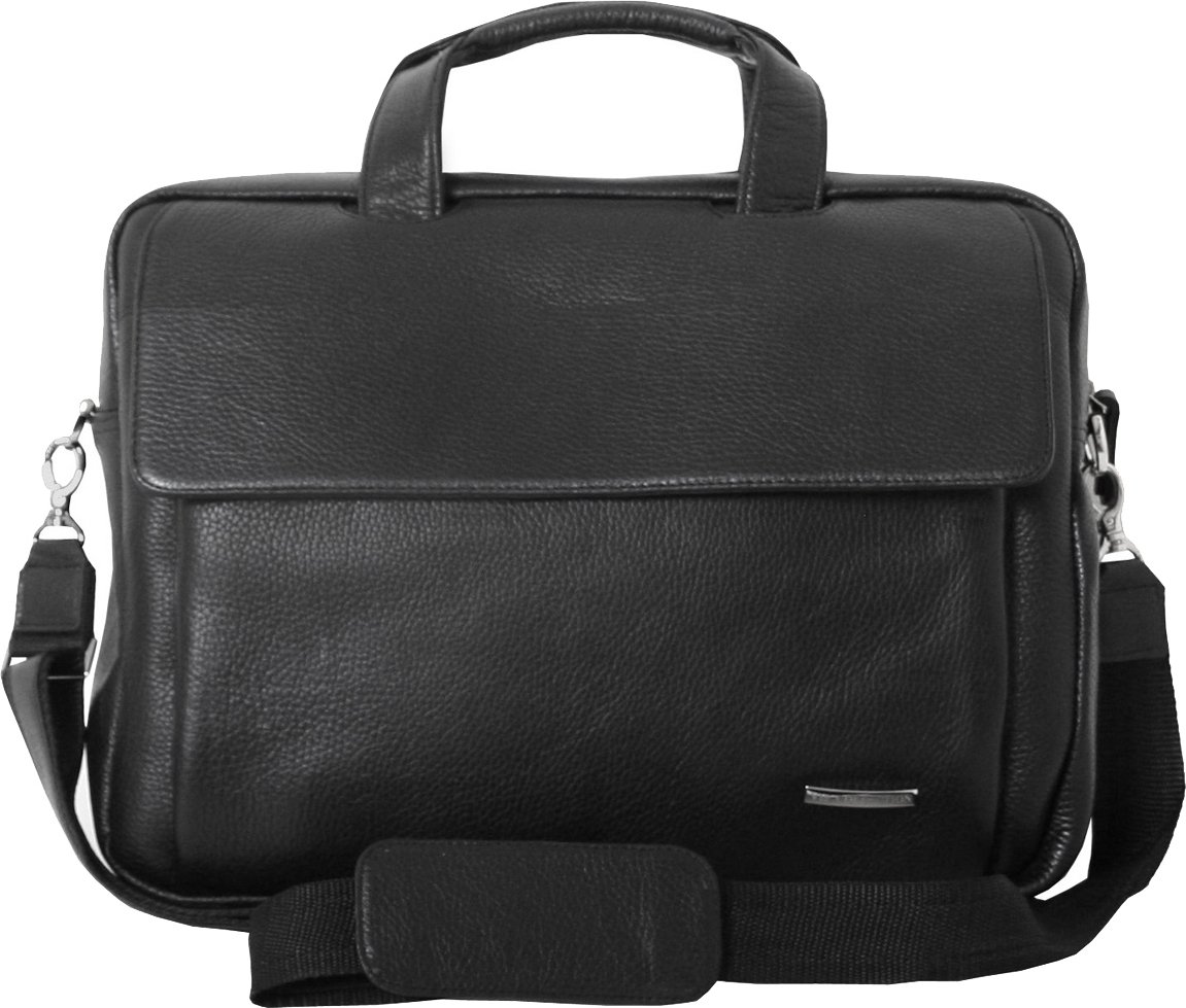 Вместительная мужская сумка для ноутбука и документов из натуральной кожи флотар черного цвета Vip Collection (21113)