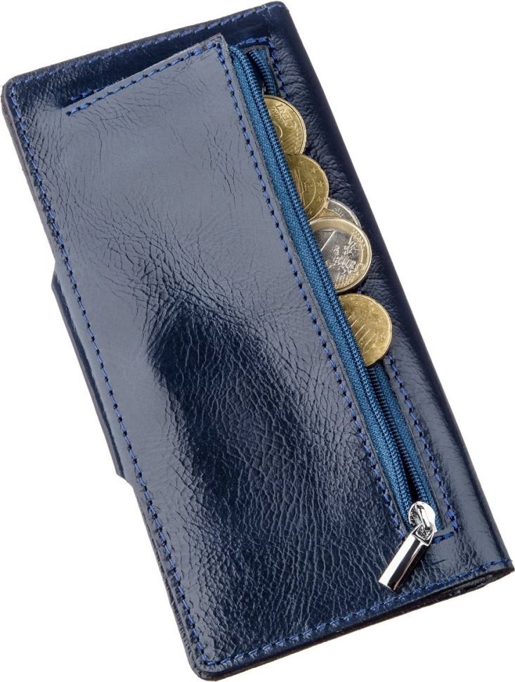 Синій купюрник із натуральної шкіри на кнопці з монетницею SHVIGEL (2416174)