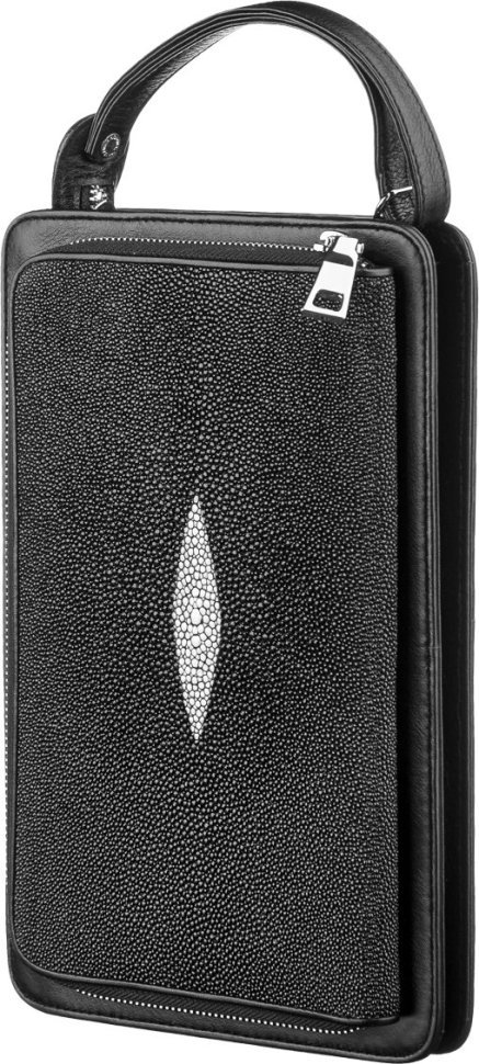 Черная мужская барсетка из натуральной кожи морского ската STINGRAY LEATHER (024-18122)