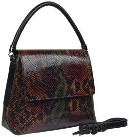 Лакированная женская сумка из натуральной кожи с ручкой для носки Desisan 106997 разноцветная под змею