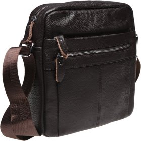 Чоловіча шкіряна сумка-планшет коричневого кольору через плече на блискавці Keizer (21401)