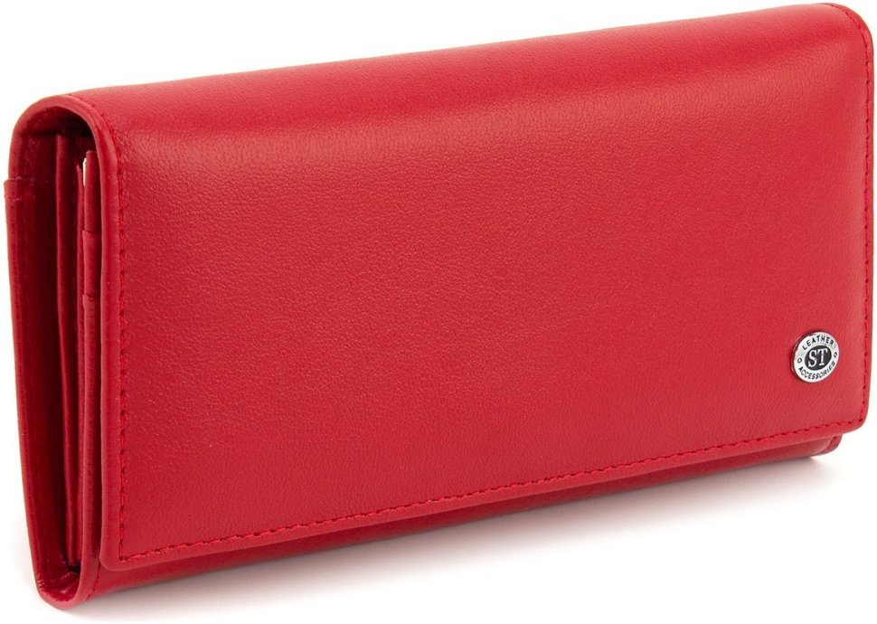 Жіночий гаманець із натуральної червоної шкіри з місткою монетницею ST Leather 1767397