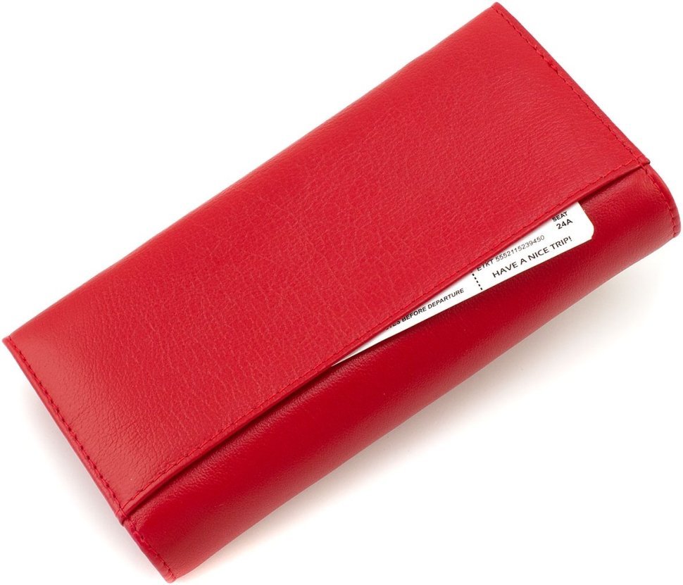 Жіночий гаманець із натуральної червоної шкіри з місткою монетницею ST Leather 1767397