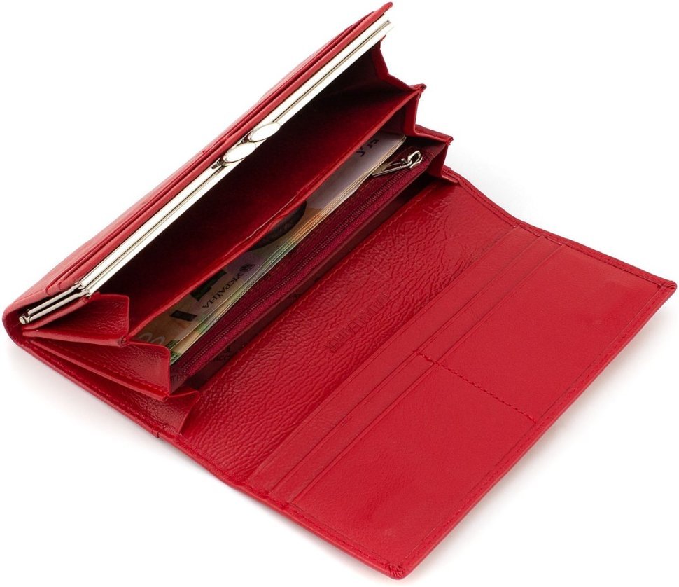 Женский кошелек из натуральной красной кожи с вместительной монетницей ST Leather 1767397