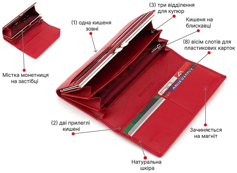 Женский кошелек из натуральной красной кожи с вместительной монетницей ST Leather 1767397 modnotak фото №4