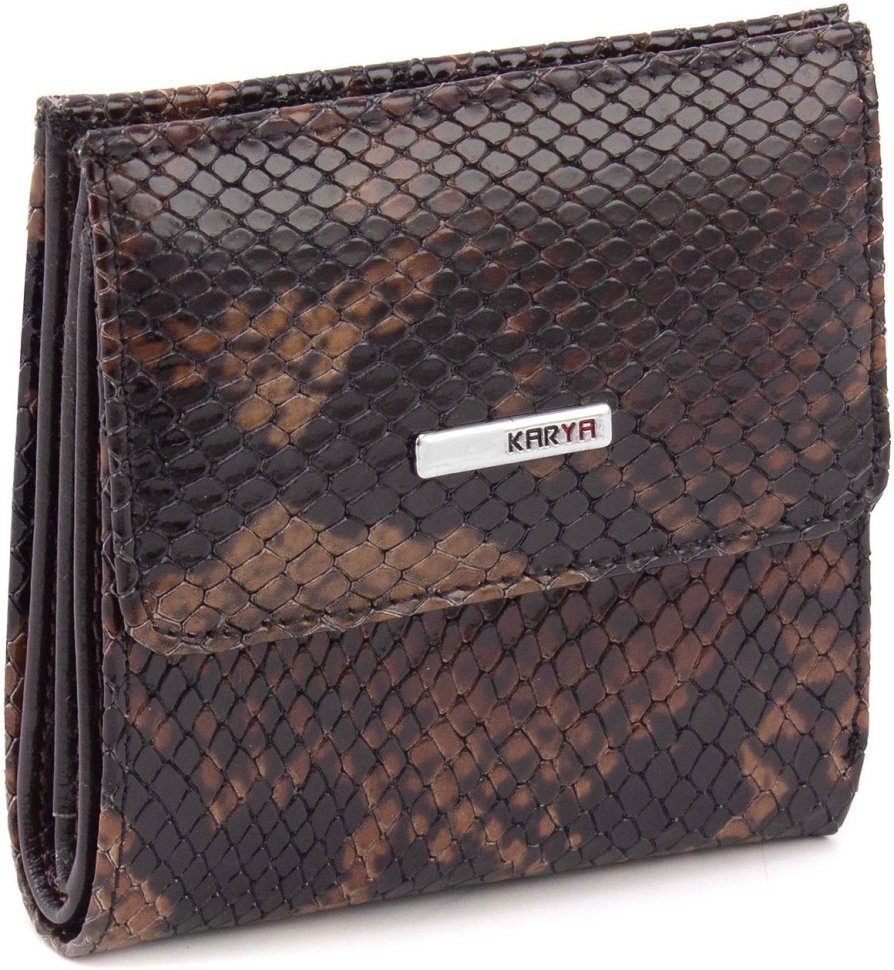 Жіночий гаманець коричневий з натуральної шкіри під змію Karya 67497