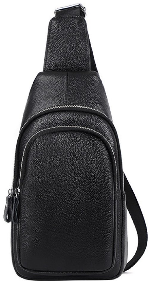 Черная кожаная мужская сумка-слинг через плечо Tiding Bag 77497