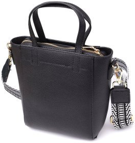 Повсякденна жіноча сумка у формі трапеції із фактурної шкіри чорного кольору Vintage 98197